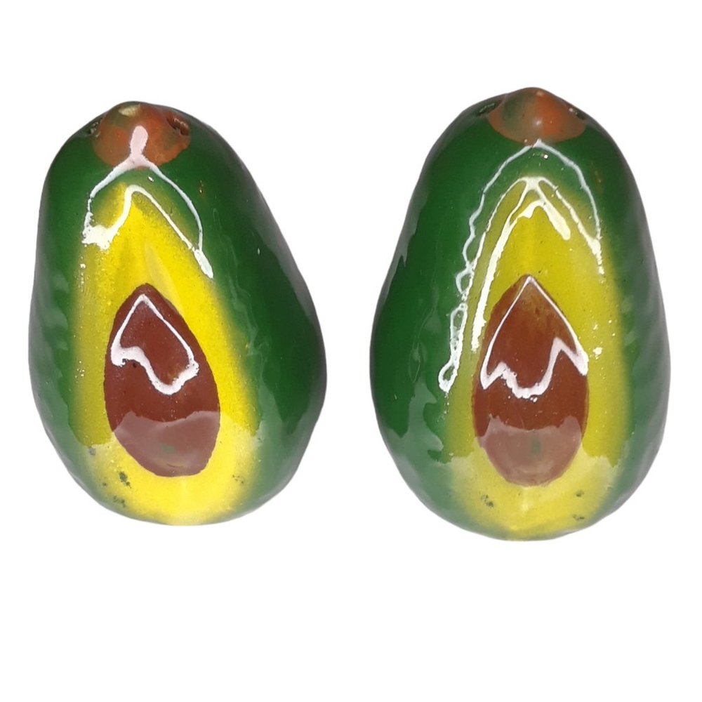 Ceramic Avocado Salt and Pepper Shakers Green and Brown W/ Pit - Picture 6 of 6
